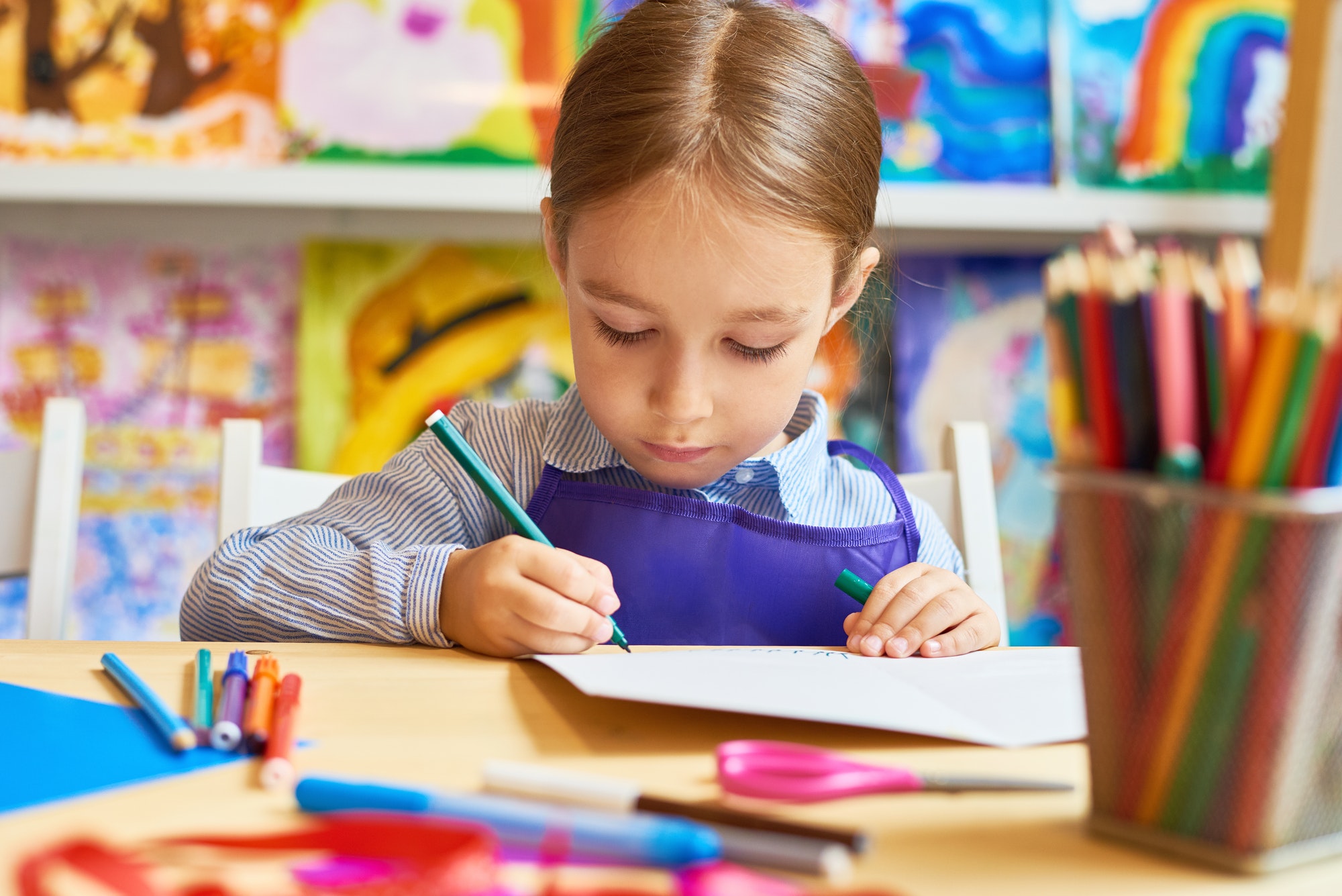 Little Girl Drawing in Pre-School at Bellevue